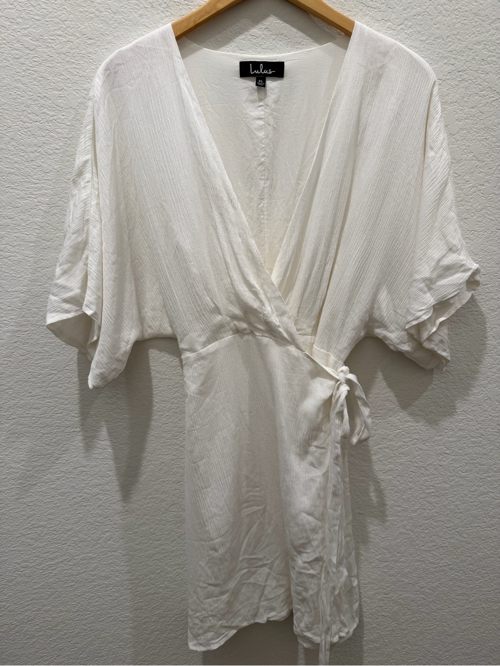 Lulus White Wrap Mini Dress Kimono Sleeve Tie Waist XL